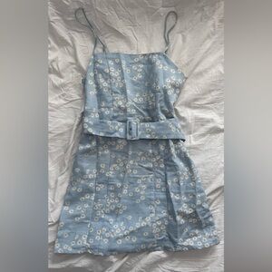 Zara Light Blue Dress with White Floral Design